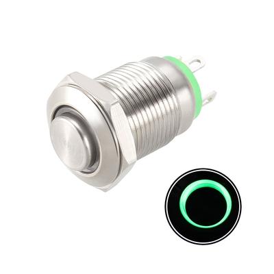 Momentary Metal Push Button Switch High Head 12mm Mounting 1NO 3-6V LED - Green