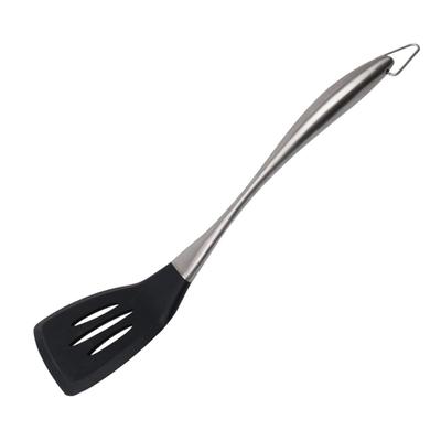 Silicone Slotted Turner Heat Resistant Non-sticky Cookware - Black - 13" x 3"(L*W)