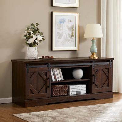 Farmhouse Sliding Barn Door TV Stand Rustic Gray for TVs up to 65"