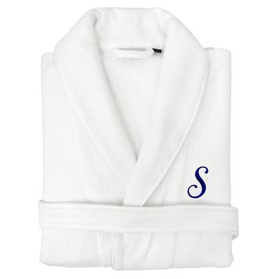 Authentic Hotel and Spa Unisex Navy Blue Monogrammed Turkish Cotton Waffle Weave Terry Bath Robe