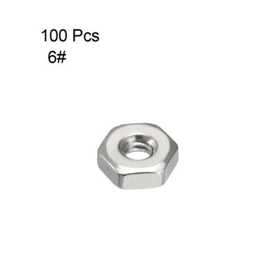 100pcs 6#-32 304 Stainless Steel Hexagon Hex Nut Silver Tone - Silver Tone - 6#-32(100 pcs)