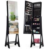 Costway LED Jewelry Cabinet Organizer Bevel Edge Mirrored Standing