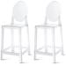 Set of 2 Modern 25" Seat Counter Height Stool With Oval Backs Plastic Molded High Chairs For Dining Patio Kitchen Crystal Garden