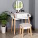 Costway Wooden Vanity Makeup Dressing Table Stool Round w/Drawer