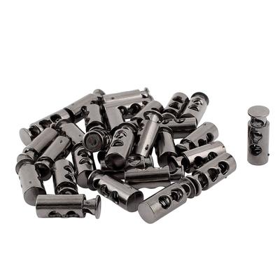 30 Pcs Spring Loaded 5mm Dia Dual Holes Cord Locks Stoppers Toggles - Gray