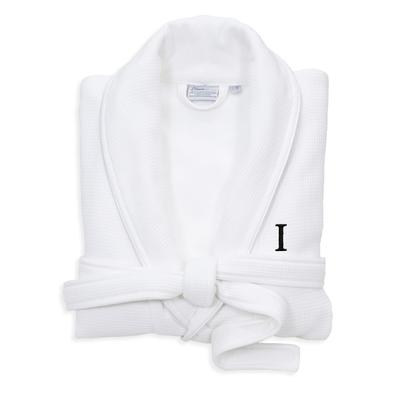Authentic Hotel and Spa White Unisex Turkish Cotton Waffle Weave Terry Bath Robe with Black Block Monogram