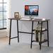 VECELO Modern Brown Desk with 2-Tier Removable Storage Shelves, Office /Computer Desk, Writing Desk for Students