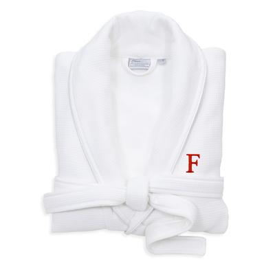 Authentic Hotel and Spa White Unisex Turkish Cotton Waffle Weave Terry Bath Robe with Red Block Monogram