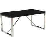 Modern Mid Century Black Glossy Paint Wood top Silver Chrome Steel Leg Base Rectangle Dining