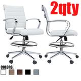 Set of 2 White Mid Open Padded Back Century Office Chair Wheels Ergonomic PU Leather Arm Rest Tilt Adjustable Height Swivel