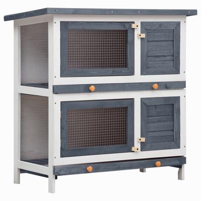 vidaXL Outdoor Rabbit Hutch 4 Doors Gray Wood - 35.4" x 17.7" x 35.4"