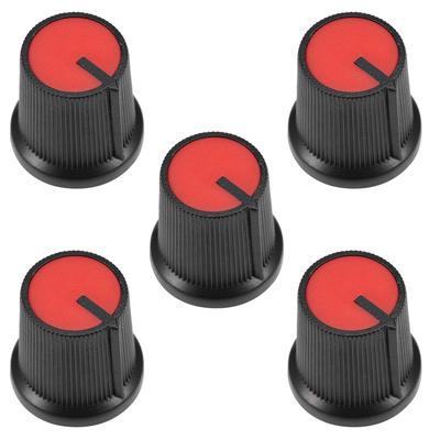 5Pcs Plastic Potentiometer Volume Control Rotary Knob Knurled Shaft Hole - Red,Black - #A red-5pcs