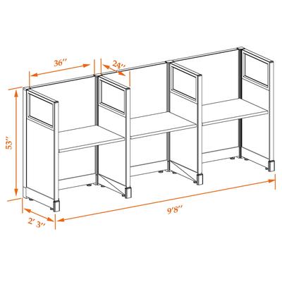 Cubicle Workstations 53H 3pack Inline Unpowered