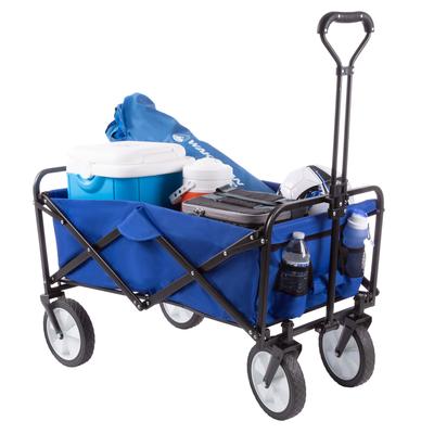 Collapsible Utility Wagon with Telescoping Handle - Heavy Duty Wheeled Cart by Pure Garden (Blue) - N/A