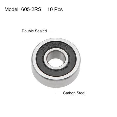 605-2RS Deep Groove Ball Bearings Z2 5x14x5mm Double Sealed Carbon Steel 10pcs - 5mmx14mmx5mm