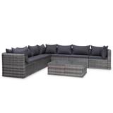 vidaXL 8 Piece Patio Lounge Set with Cushions Poly Rattan Gray - 28.3" x 28.3" x 24.8"
