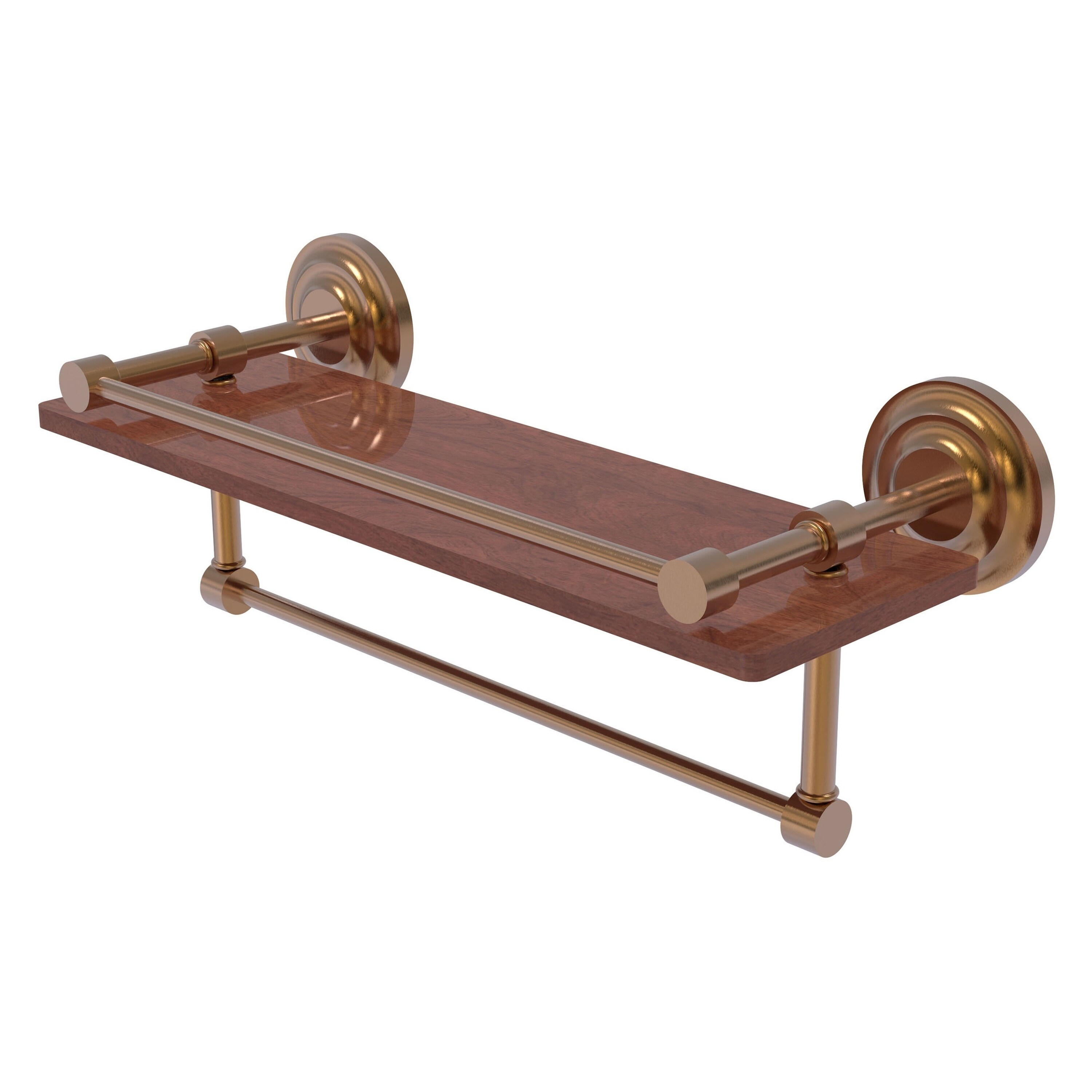 Allied Brass Que New Collection 16 Inch IPE Ironwood Shelf with Gallery Rail and Towel Bar