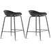 Set Of 2 25" Seat Molded Plastic Shell Counter Stools With Backs Dark Metal High Dining Chairs Kitchen