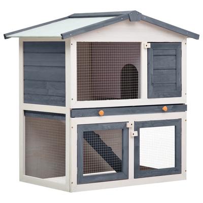 vidaXL Outdoor Rabbit Hutch 3 Doors Gray Wood