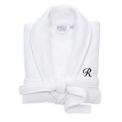 Authentic Hotel and Spa White Unisex Turkish Cotton Waffle Weave Terry Bath Robe with Black Script Monogram