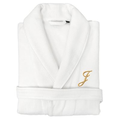 Authentic Hotel and Spa Unisex Gold Monogrammed Turkish Cotton Waffle Weave Terry Bath Robe