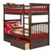 Columbia Twin over Twin Bunk Bed with Flat Panel Bed Drawers in Walnut