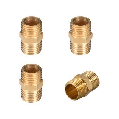 Brass Pipe Fitting Hex G1/4 x G1/4 Male Thread Pipe Brass Fitting 4pcs - Gold Tone - 1/4" G Male 4pcs