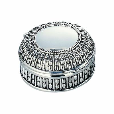 3" Silver Round Antique Beaded Hinged Jewelry Box