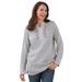 Plus Size Women's Embroidered Thermal Henley Tee by Woman Within in Heather Grey Vine Embroidery (Size 4X) Long Underwear Top