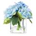 Primrue Mixed Artificial Rose Peony & Hydrangea Flower Arrangement In Cube Glass Vase w/ Faux Water Faux Silk | 7 H x 7 W x 7 D in | Wayfair