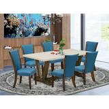 Red Barrel Studio® Contara 7 - Piece Rubberwood Solid Wood Dining Set Wood/Upholstered in White | 30" H x 72" L x 40" W | Wayfair