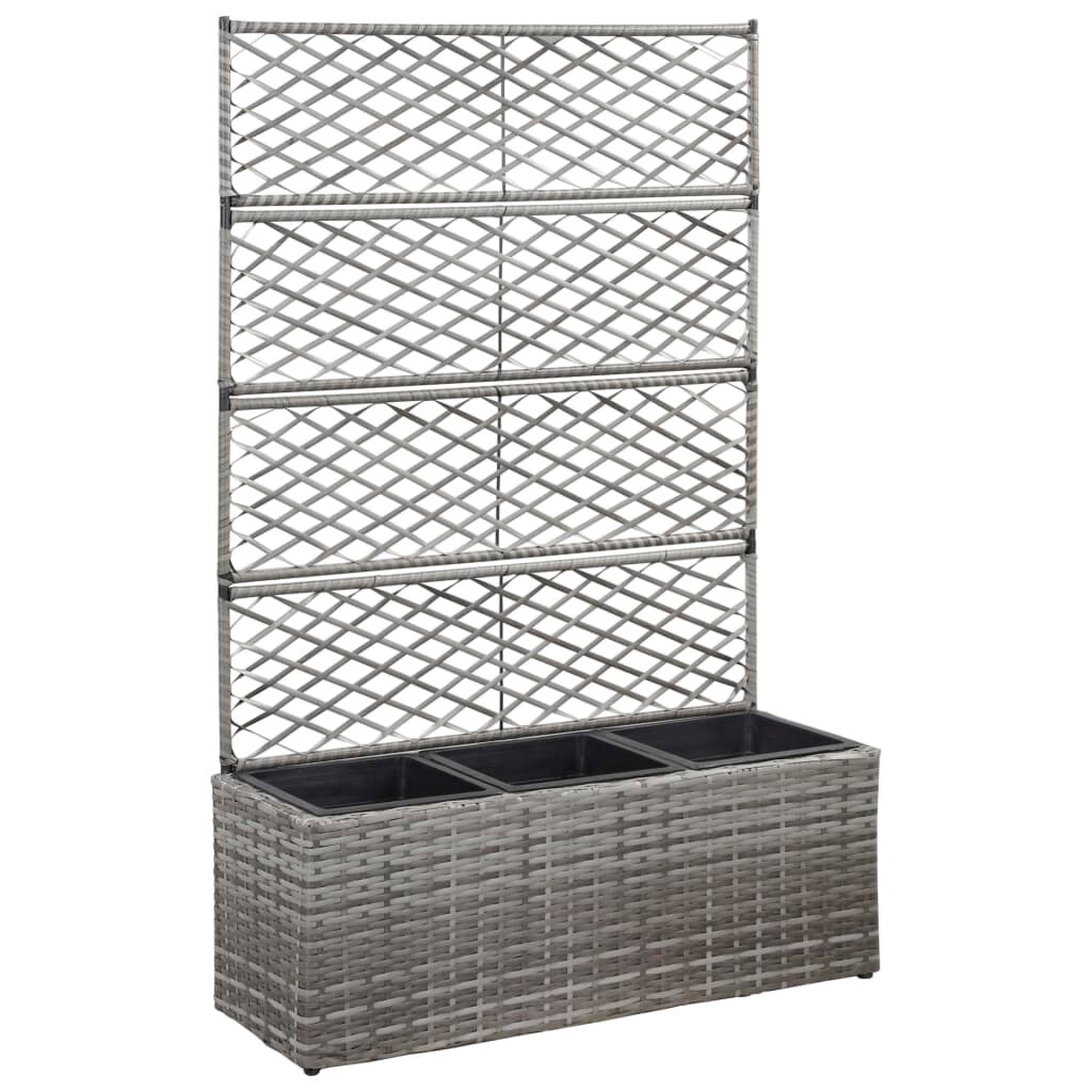 vidaXL Hochbeet mit Rankgitter 3 Töpfe 83×30×130cm Poly Rattan Grau Image