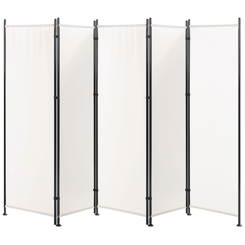 Paravent Weiß 267 x 170 cm 5-teiliges aus Polyester und Stahl Freistehend Wohnzimmer Schlafzimmer Innen- und Außenbereich Elegant Modern