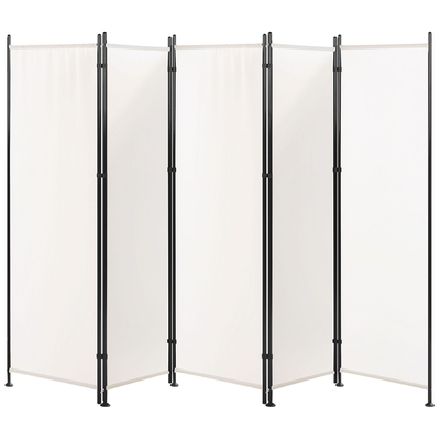 Paravent Weiß 267 x 170 cm 5-teiliges aus Polyester und Stahl Freistehend Wohnzimmer Schlafzimmer Innen- und Außenbereic