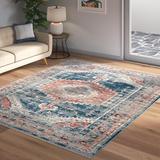 Blue/Orange 106 x 0.31 in Area Rug - Bungalow Rose Mauna Oriental Medallion Loa Power Loom Performance Rug Polypropylene | 106 W x 0.31 D in | Wayfair