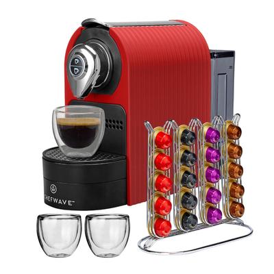 ChefWave Espresso Machine for use with Nespresso Capsules (Red), Holder and Cups - 5.9" x 12.8" x 9.8"