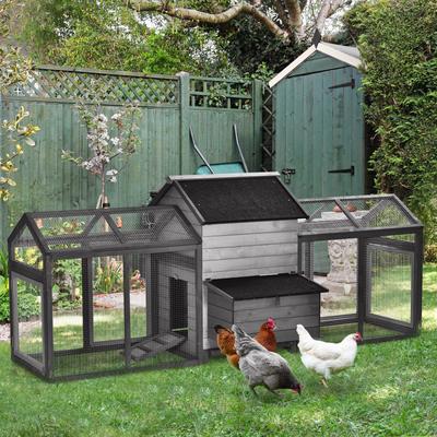 PawHut Large Solid Wood Deluxe Outdoor Chicken Coop with Double Run, Nesting Box, and a Removable Tray for Easy Cleaning