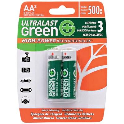 Green High-Power Rechargeables AA NiMH Batteries, 2 pk - N/A