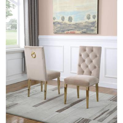 Best Quality Furniture Button Tufted Back Side Chairs with Gold Stainless Steel Legs