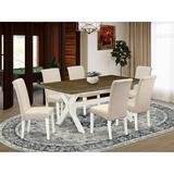 Winston Porter Aimy 7-Pc Kitchen Dining Room Set - 6 Dining Chairs & 1 Modern Cement Dining Table Top Wood/Upholstered in Gray/Brown | Wayfair