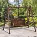 Millwood Pines Minka Outdoor Freestanding Porch Swing Wood/Solid Wood in Brown/Green | 67 H x 78 W x 18 D in | Wayfair