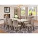 East West Furniture Dining Set- Dining Table and Dark Khaki Linen Fabric Parson Chairs, Distressed Jacobean(Pieces Options)