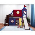 Zoomie Kids Johannes Solid Wood Twin Low Loft Bed w/ 3 Drawer Stairway Slide Tent & Tower in Red/Blue/Yellow | 87.5 H x 84.75 W x 98 D in | Wayfair
