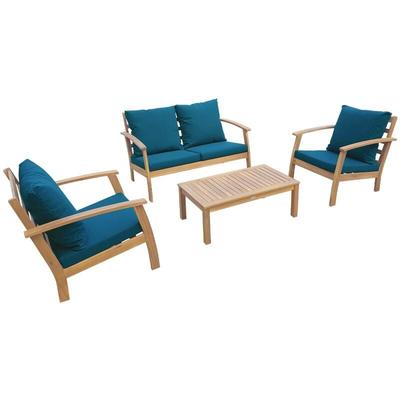 Sweeek - Gartenlounge-Set für 4 Personen Holzfarben / Entenblau Image
