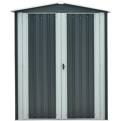 Hanover 3-Ft. x 5-Ft. x 6-Ft. Galvanized Steel Apex Patio Storage Shed with Twist Lock and 2 Tool Hooks, Dark Gray/White