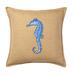 Blue Seahorse Applique Burlap 20-inch Pillow