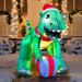 Joiedomi 5 ft. Tall Green, Red & Blue Plastic Christmas Dinosaur with Hat Inflatable - 8"W x 7.5"L x 9.7"H