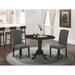 East West Furniture Modern Table Set- a Round Wooden Table and Dark Gotham Upholstered Chairs, Black (Pieces Options)