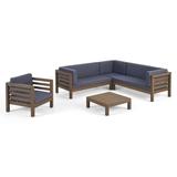 Oana Outdoor 6-seat Acacia Sectional Sofa / Club Chair Set by Christopher Knight Home