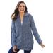 Plus Size Women's Marled Zip-Front Cable Knit Cardigan by Woman Within in Navy Sky Blue Marled (Size M) Sweater